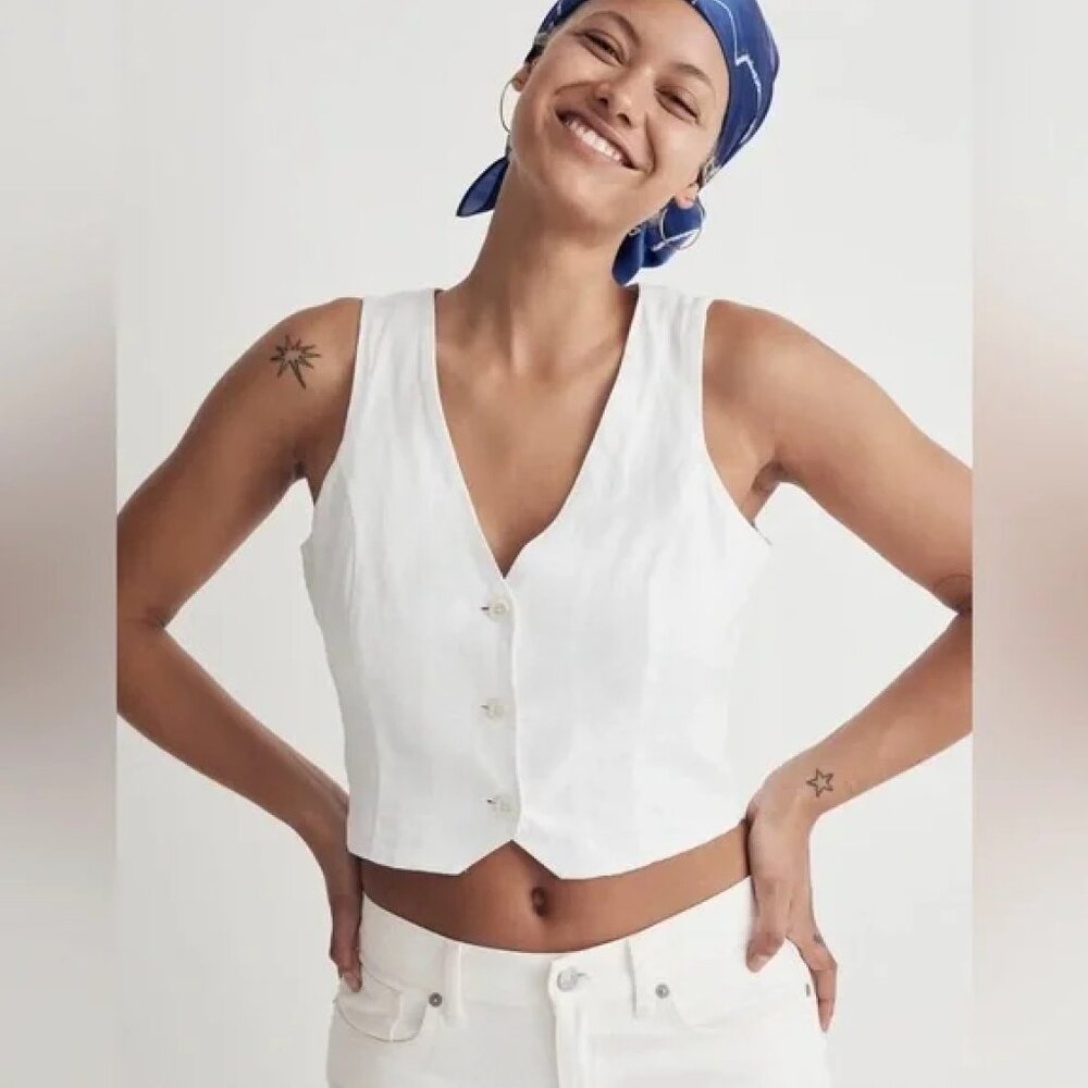 Madewell 14 White 100% Linen Vest - Picture 2 of 9